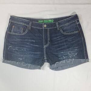 Rock & Roll Denim Pistol Straight Distressed Denim Jean Shorts with Cuffs Sz 38